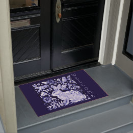 Paillasson Bleu & Blanc Rabbit Oiseau Bienvenue Floral Dedham