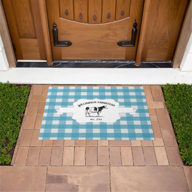 Paillasson Bleu Buffalo Plaid Farm Vache Doormat (De plein air)