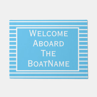 Paillasson Bleu clair et blanc Bienvenue à bord du bateau mat