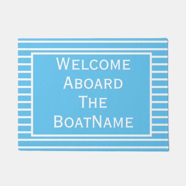 Paillasson Bleu clair et blanc Bienvenue à bord du bateau mat (Devant)