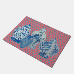 Paillasson Bleu corail et gingembre blanc