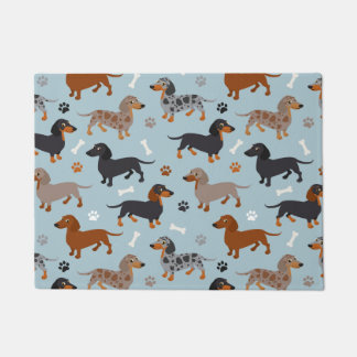 Paillasson Bleu de Dachshund Paws et Bones Motif