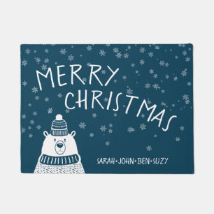 Paillasson Bleu et blanc doux Ours Joyeux Noël Snowflakes