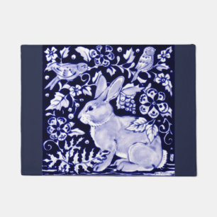Paillasson Bleu et blanc Rabbit Bird Porte Florale Bienvenue