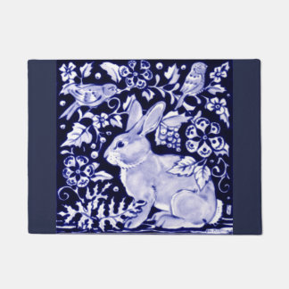 Paillasson Bleu et blanc Rabbit Bird Porte Florale Bienvenue