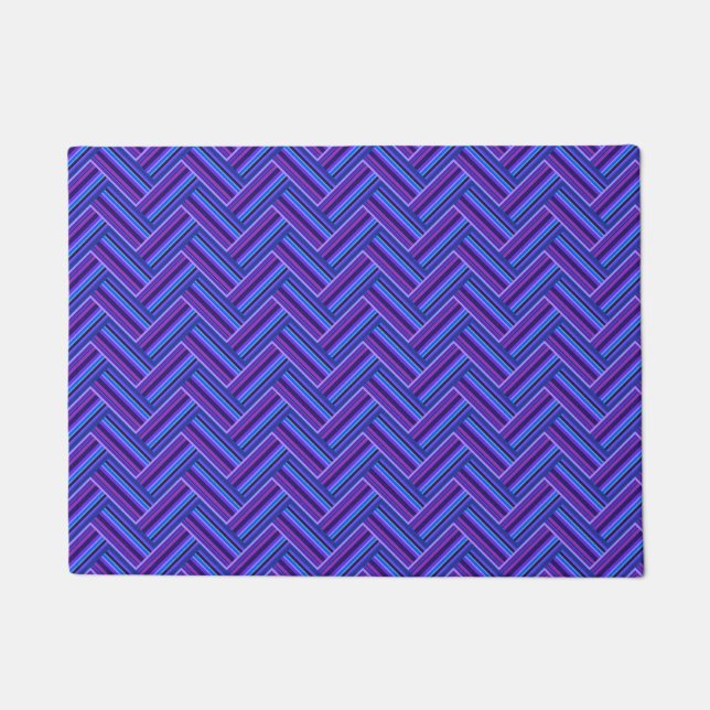 Paillasson Bleu et violet rayures double tissage (Devant)