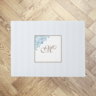 Paillasson Bleu français Fleur de Lis Script Monogramme