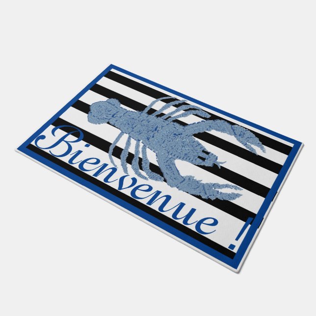Paillasson Bleu Homard Ginger Jar Drapeau Français Drapeau ma (Incliné)
