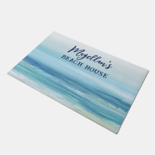 Paillasson Bleu marin Aquarelle Océan Waves Plage côtière