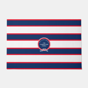 Paillasson Bleu Marine Bleu Rouge Monogramme Nautique Bande