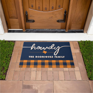 Paillasson Bleu marine et orange Howdy Buffalo Plaid