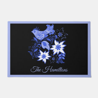 Paillasson Bleu Oiseau et Edelweiss mat personnalisé