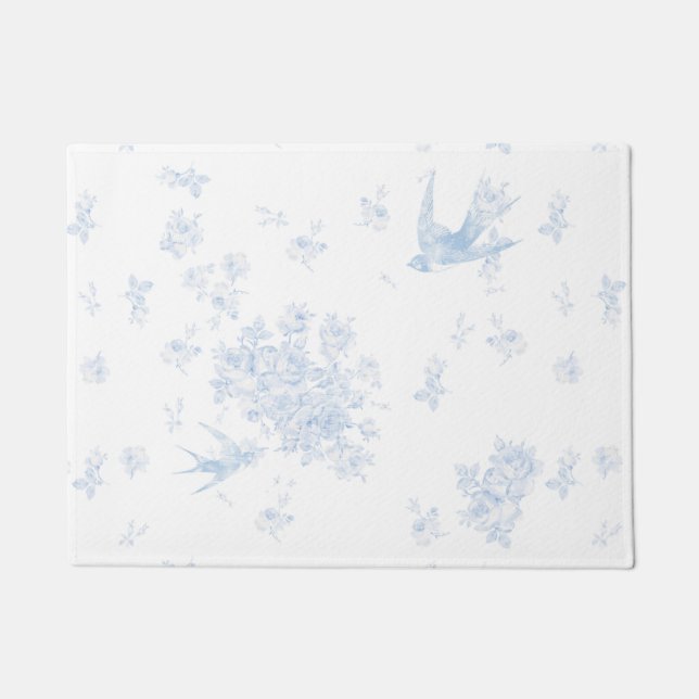 Paillasson Bleu Oiseau et mat Rose (Devant)