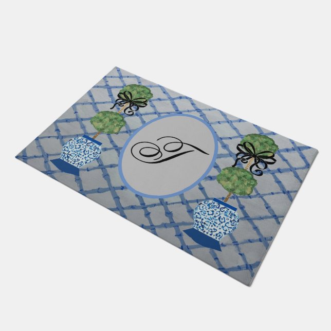 Paillasson Bleu opiacé jarres de gingembre jarres mat de port (Incliné)