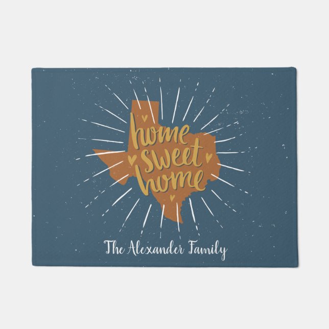 Paillasson Bleu Orange Gold Home Sweet Home - Texas (Devant)