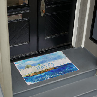 Paillasson Bleu Personnalisé Côte Ocean Beach Rock Doormat