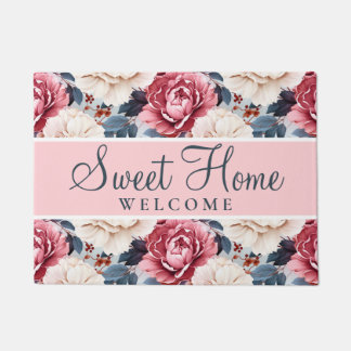 Paillasson Bleu rose Élégant motif floral Blush