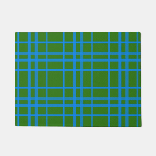 Paillasson Bleu Sur Vert Tartan Plaid Design Motif (Devant)