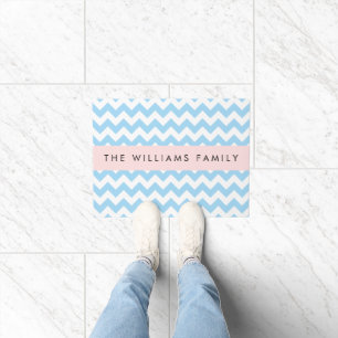 Paillasson Bleu Zigzag, Bleu Chevron, Vague Motif, Votre Nom
