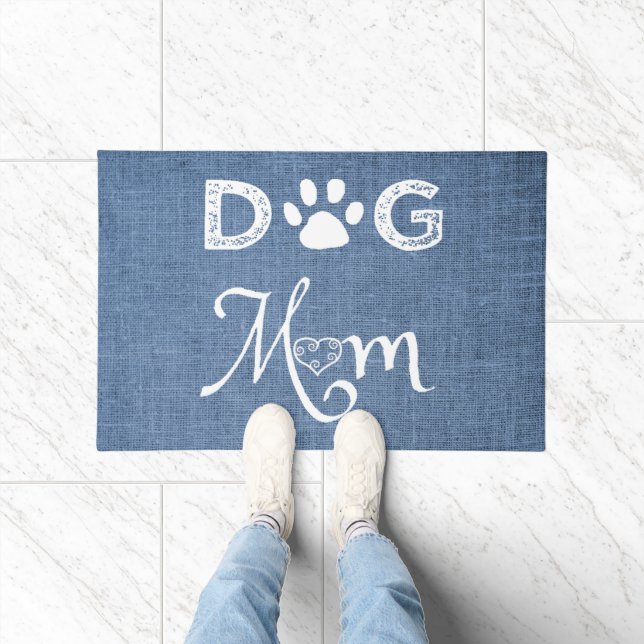 Paillasson Blue Burlap Chien Maman Porte Mat (Intérieur)