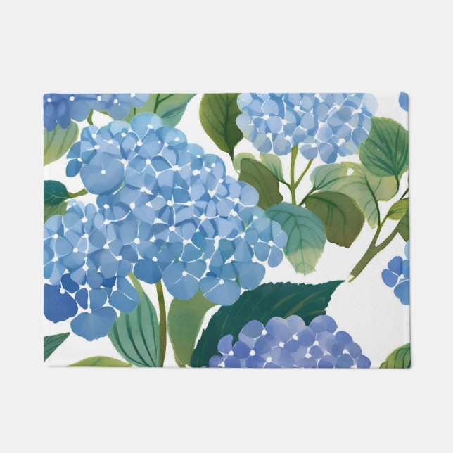 Paillasson Blue Hydrangea Watercolor Floral Coastal (Devant)