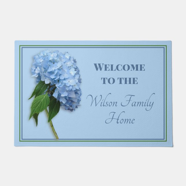 Paillasson Blue Hydrangea Welcome Nom de famille Doormat (Devant)