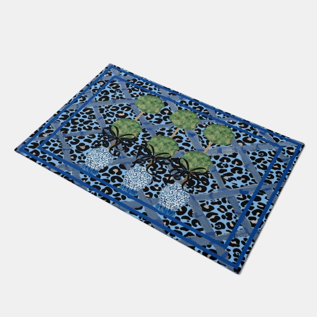 Paillasson Blue Leopard Chinoiserie Ginger Jar Doormat Rug (Incliné)