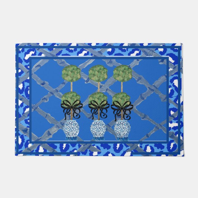 Paillasson Blue Leopard Chinoiserie Ginger Jar Doormat Rug (Devant)
