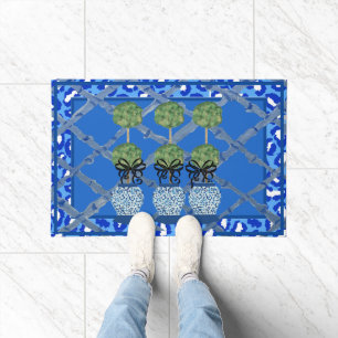 Paillasson Blue Leopard Chinoiserie Ginger Jar Doormat Rug