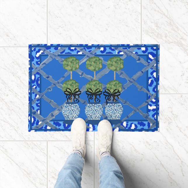 Paillasson Blue Leopard Chinoiserie Ginger Jar Doormat Rug (Intérieur)