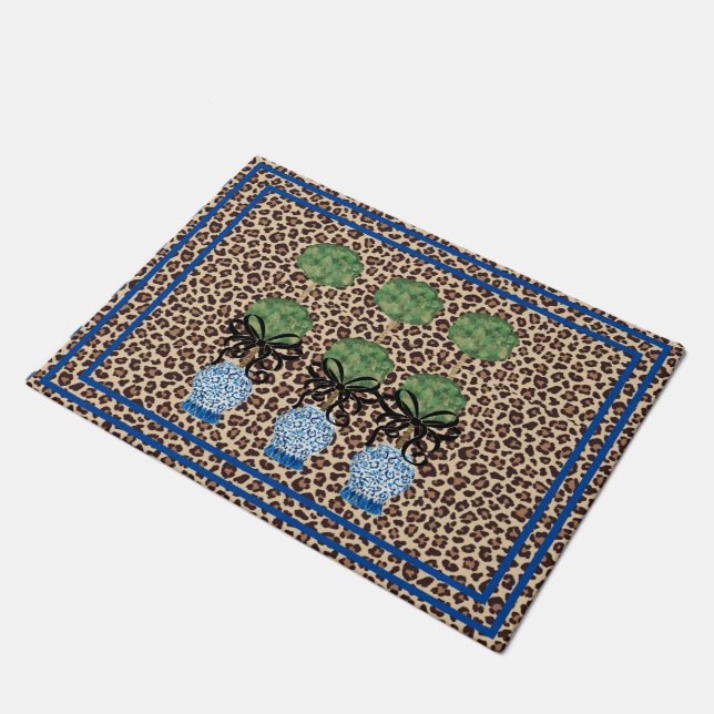 Paillasson Blue Leopard Chinoiserie Ginger Jar Doormat Rug (Incliné)