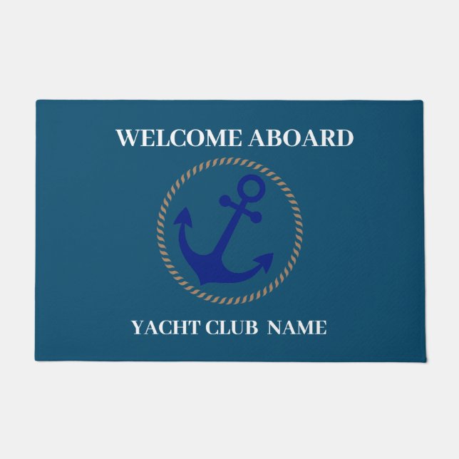 Paillasson Blue Nautical Ancre yacht club bateau marina welco (Devant)