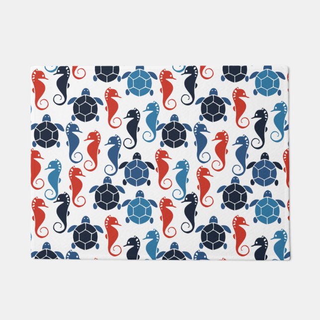 Paillasson Blue Tropical Ocean Turtle Seahores (Devant)