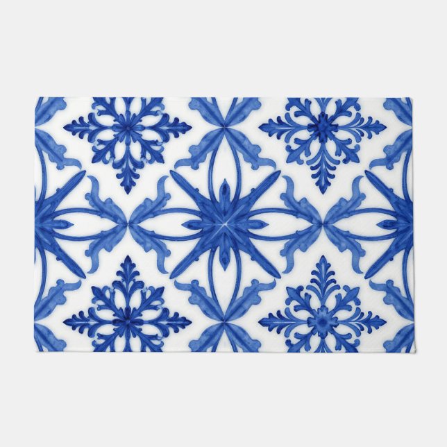Paillasson Blue White Azulejo Tile Floral Pattern (Devant)