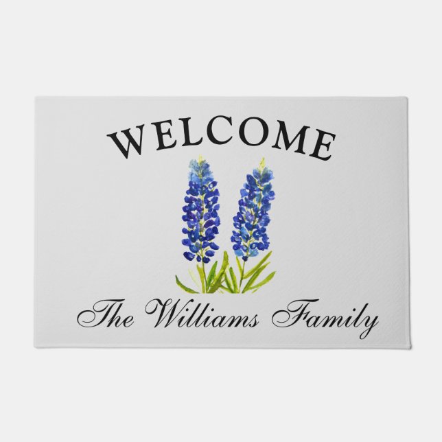 Paillasson Bluebonnets Fleurs Aquarelle Élégante Florale (Devant)