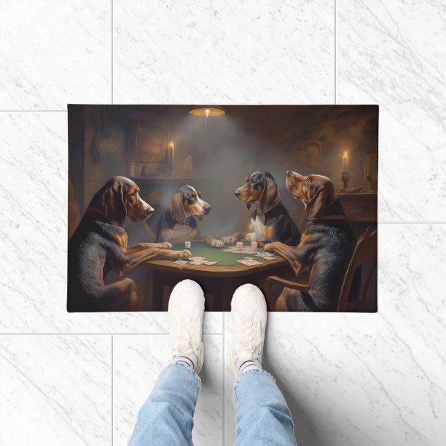 Paillasson Bluetick Coonhound Chiens Jouer Poker Art (Intérieur)