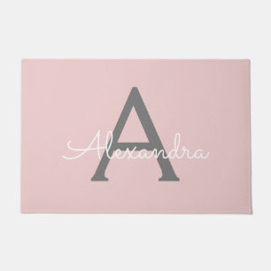 Paillasson Blush Pink Grey Modern Script Girly Monogram