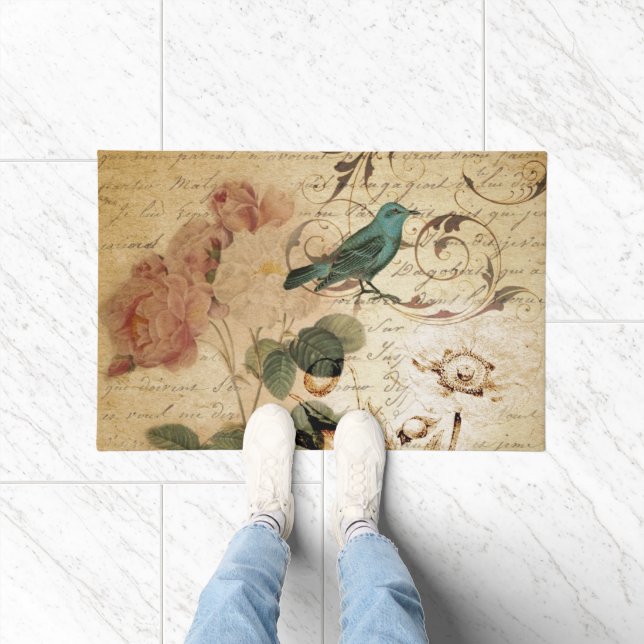 Paillasson Bohème chic Paris Scripts oiseau français botaniqu (Intérieur)