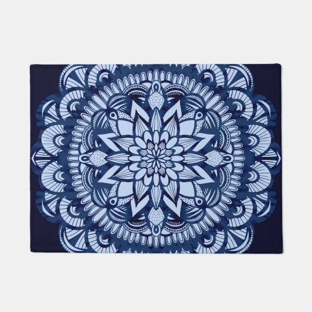 Paillasson Bohemian Navy Blue Tie Dye Mandala (Devant)