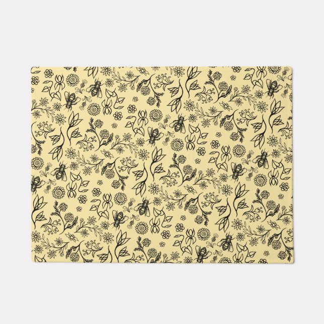 Paillasson Boho Été Floral Miel Abeille Motif Jaune mignonne (Devant)