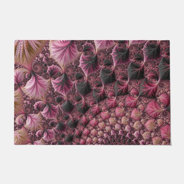 Paillasson Boho Funky Eclectique Rose Noir Abstrait Fractal (Devant)