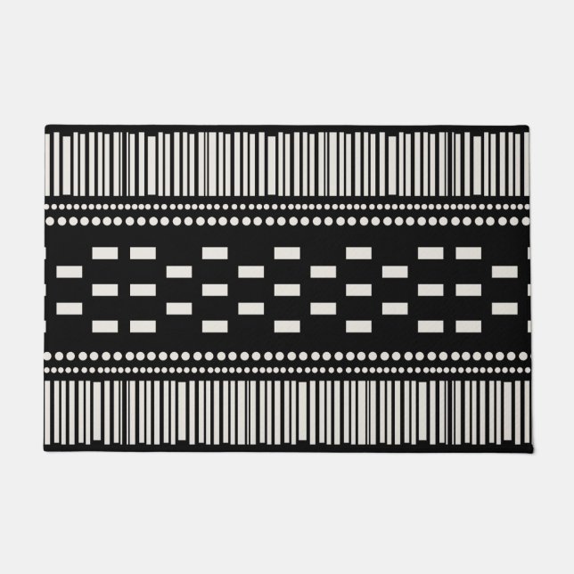 Paillasson Boho Lignes Scandinaves Points Noir Blanc (Devant)