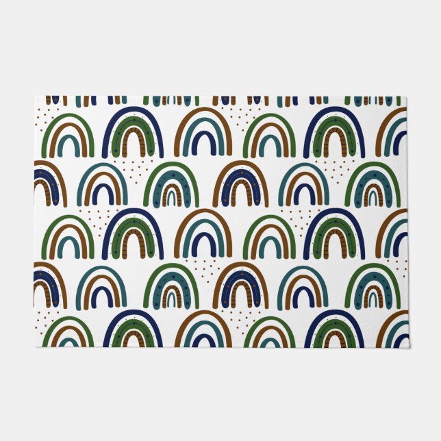 Paillasson Boho Rainbows bleu vert et Brown (Devant)