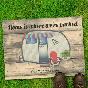 Paillasson Bois rustique Camper Vintage Rouge Chaise Cuite D