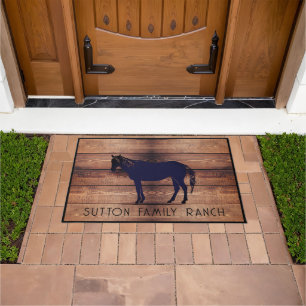 Paillasson Bois rustique Nom de famille Cheval Silhouette