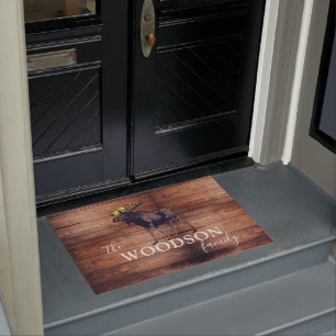 Paillasson Bois rustique Nom de famille Moose de marche