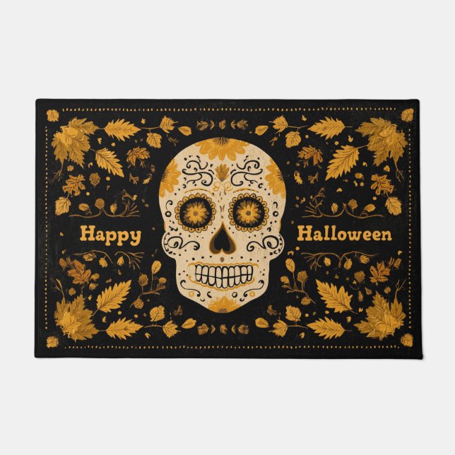 Paillasson Bold Orange Happy Halloween Skull (Devant)