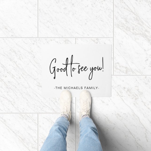 Paillasson Bon à voir Script avec nom de famille Noir (Intérieur)