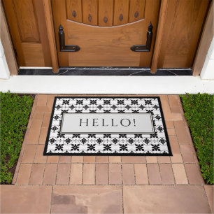Paillasson Bonjour Carreaux de sol vintage noir et blanc Desi