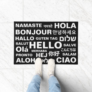 Paillasson Bonjour dans différentes langues noir blanc moder